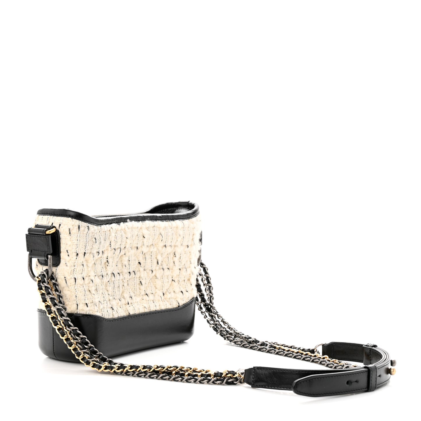 Tweed Calfskin Quilted Small Gabrielle Hobo Ivory Black