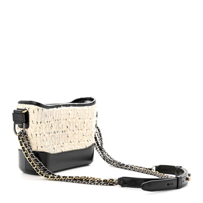 Chanel Tweed Calfskin Quilted Small Gabrielle Hobo Ivory Black 3 of 12