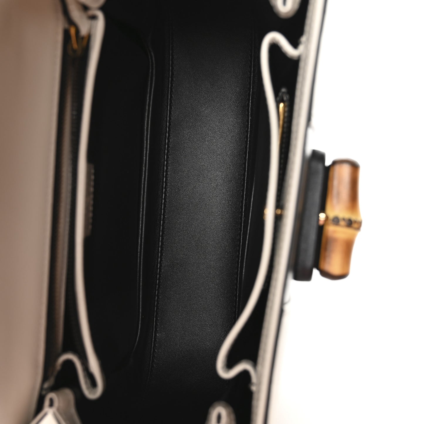 Boarded Dyana Lux Calfskin Web Monochrome Medium Bamboo 1947 Top Handle Bag Black White