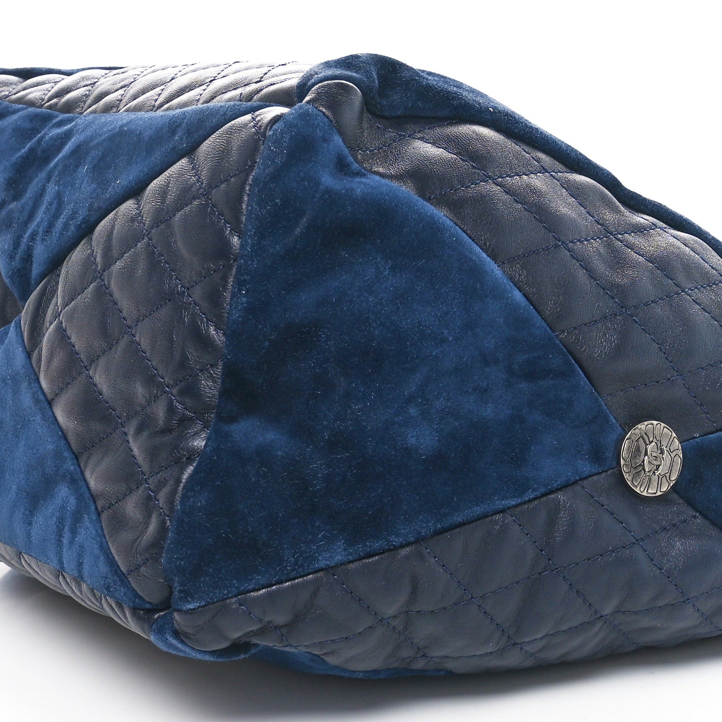 Goatskin Suede Calfskin Quilted Patchwork Drawstring Bag Blue