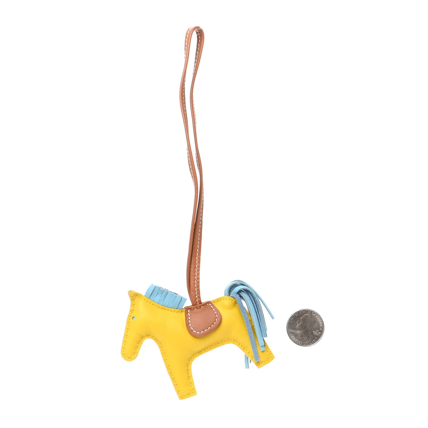 Hermes Milo Lambskin Grigri Rodeo Horse Bag Charm PM Jaune de Naples Celeste Gold 2 of 5