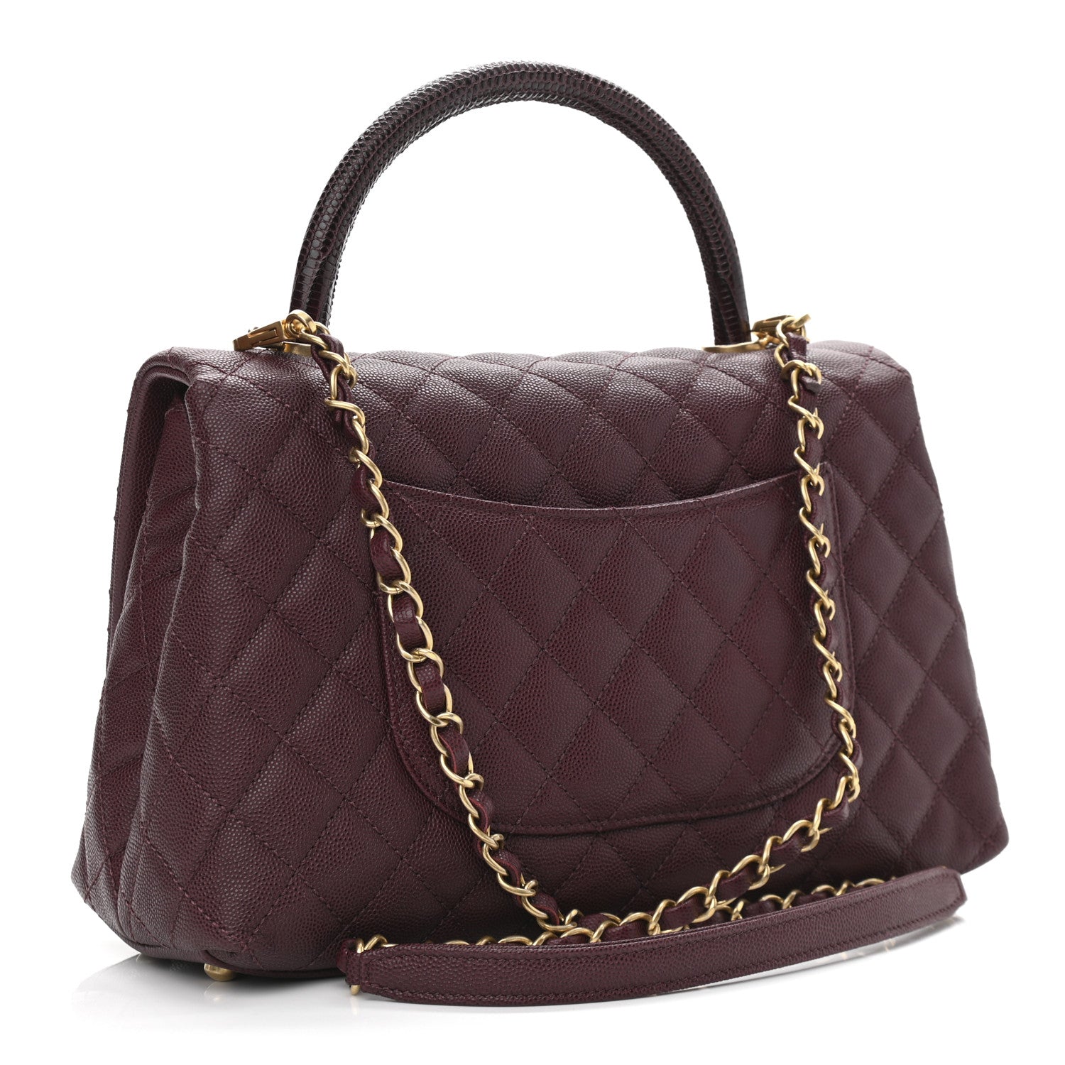 Chanel Caviar Lizard Embossed Quilted Small Coco Handle Flap Burgundy 3 of 11