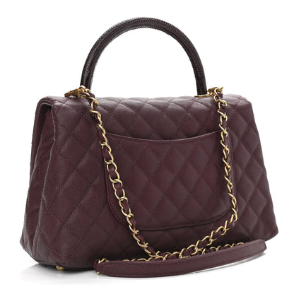 Chanel Caviar Lizard Embossed Quilted Small Coco Handle Flap Burgundy 3 of 11
