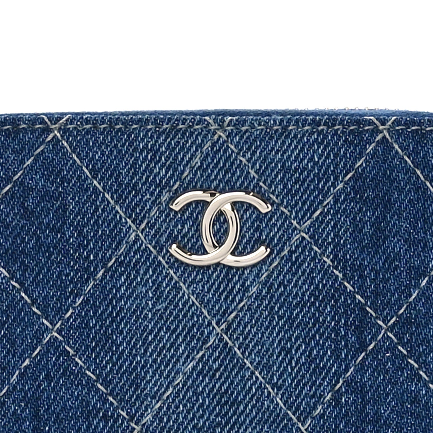 Chanel Denim Quilted Zip Coin Purse Blue 8 of 11