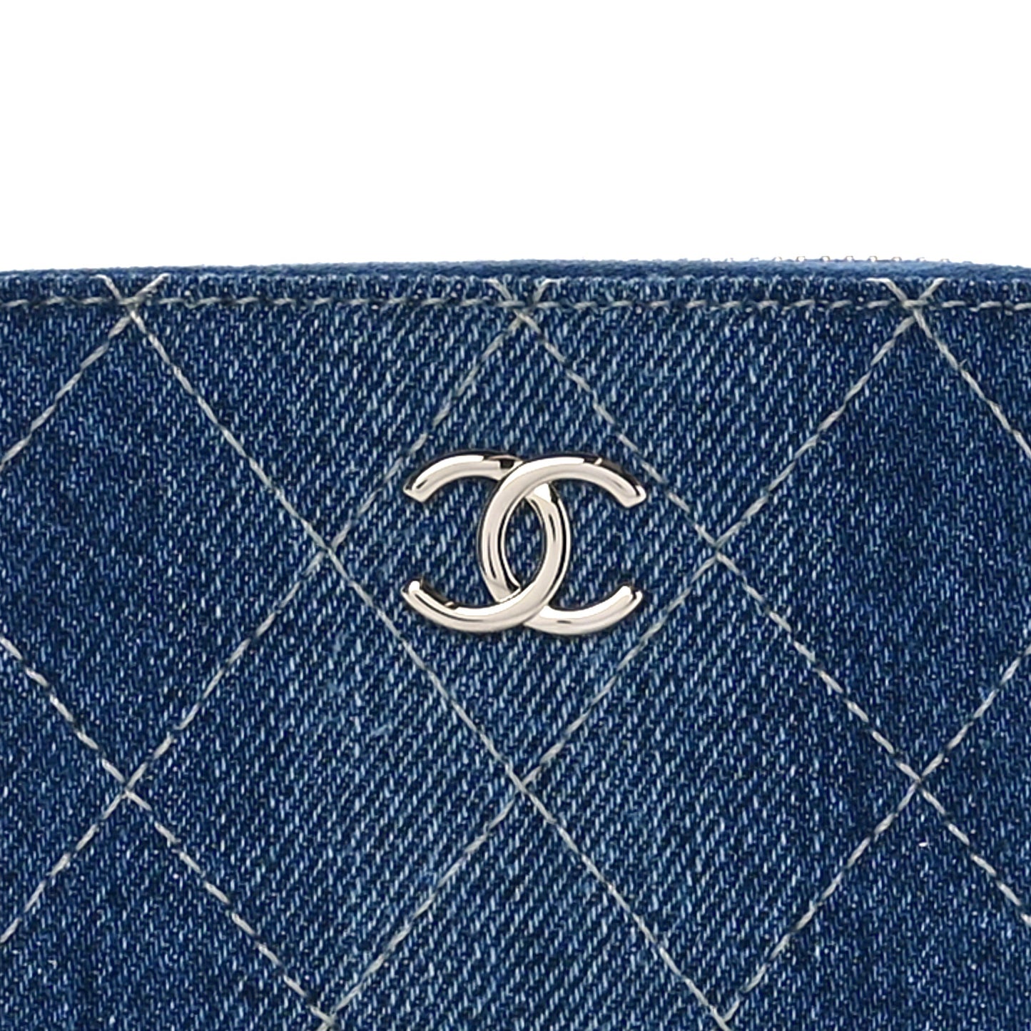 Denim Quilted Zip Coin Purse Blue
