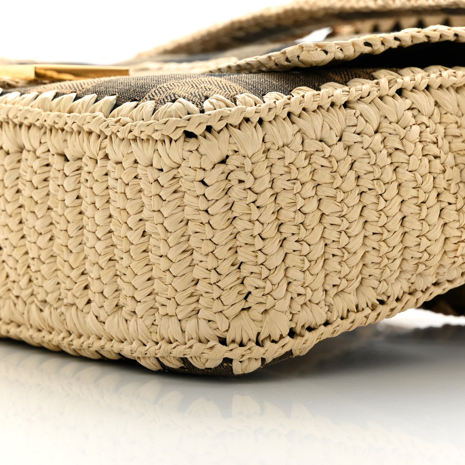 Fendi Fabric Jacquard Raffia Straw Pequin Gingham Woven Baguette Beige Black Natural 10 of 10