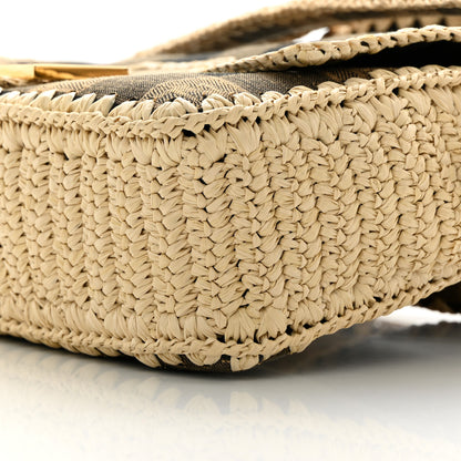Fendi Fabric Jacquard Raffia Straw Pequin Gingham Woven Baguette Beige Black Natural 10 of 10