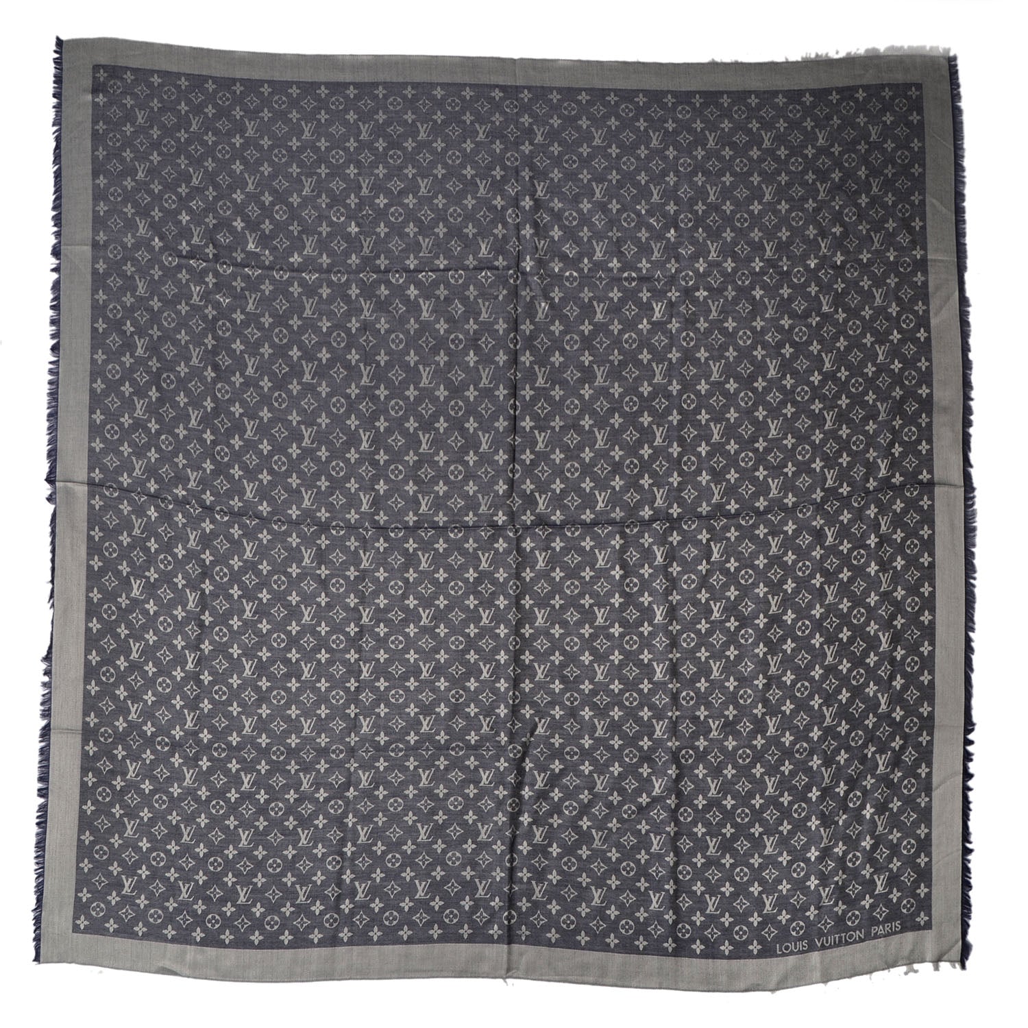 Louis Vuitton Wool Silk Monogram Denim Shawl Blue 3 of 5