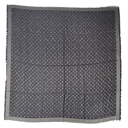 Louis Vuitton Wool Silk Monogram Denim Shawl Blue 3 of 5