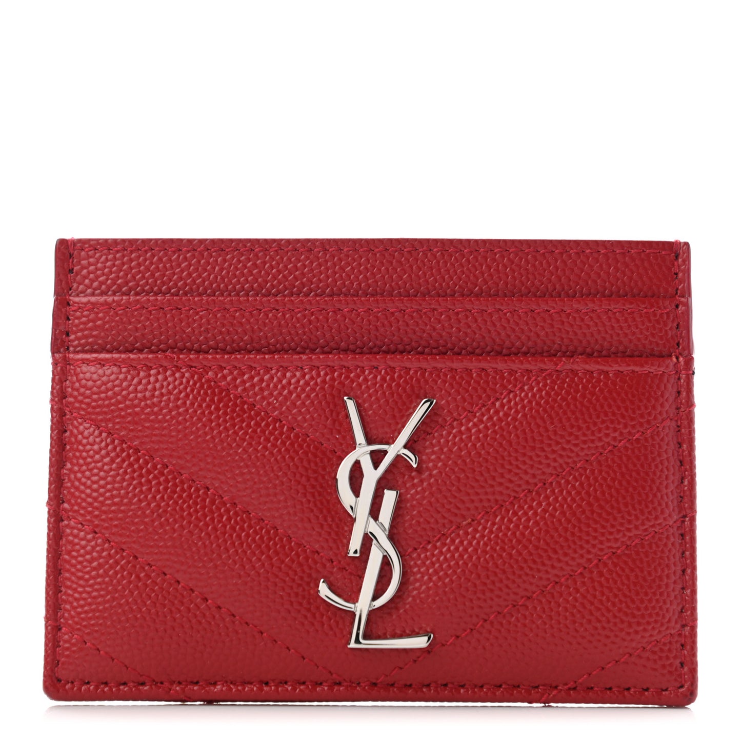 Grain De Poudre Matelasse Chevron Monogram Credit Card Case Rouge Eros