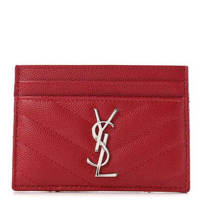 Saint Laurent Grain De Poudre Matelasse Chevron Monogram Credit Card Case Rouge Eros 1 of 7