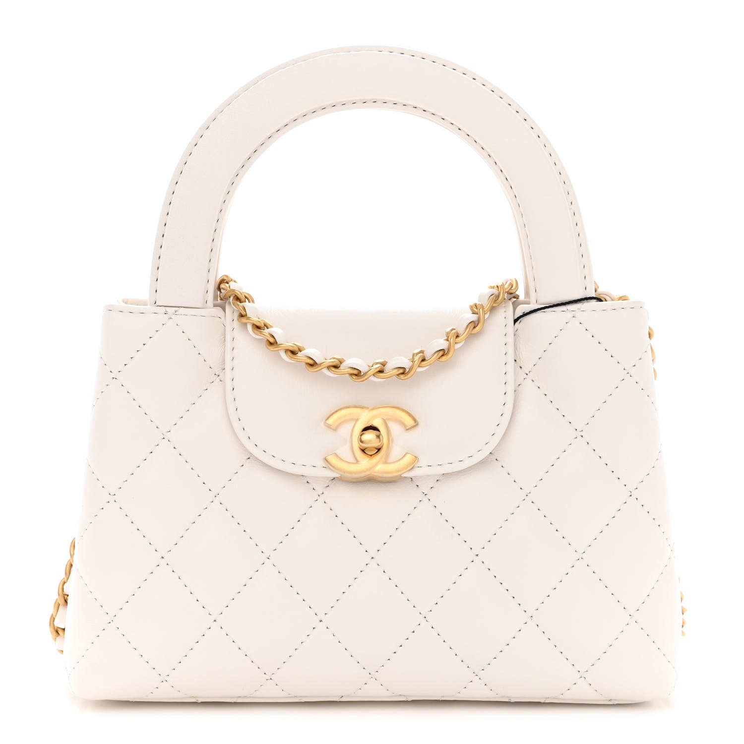 Chanel Shiny Aged Calfskin Quilted Nano Kelly Shopper White 1 of 11