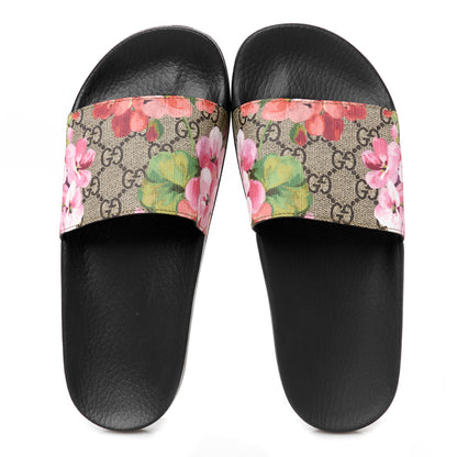 Gucci GG Supreme Monogram Blooms Slide Sandals 38 Beige Multicolor 2 of 9