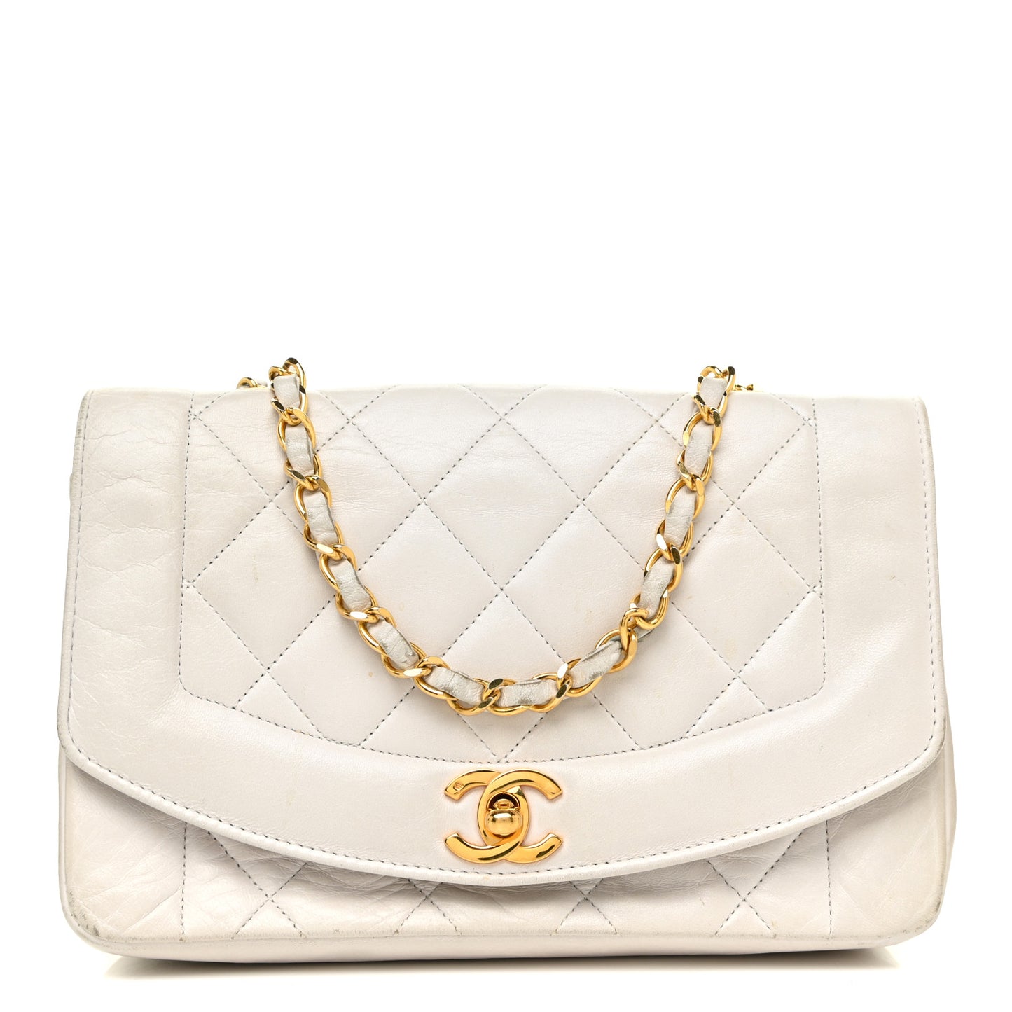 Lambskin Quilted Medium Single Flap White