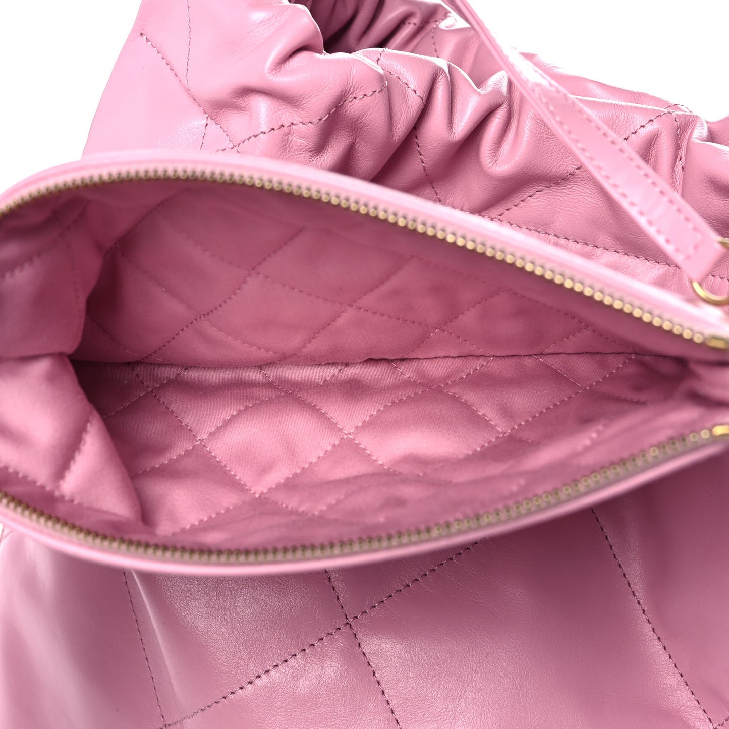 Shiny Calfskin Quilted Chanel 22 Drawstring Bag Dark Pink