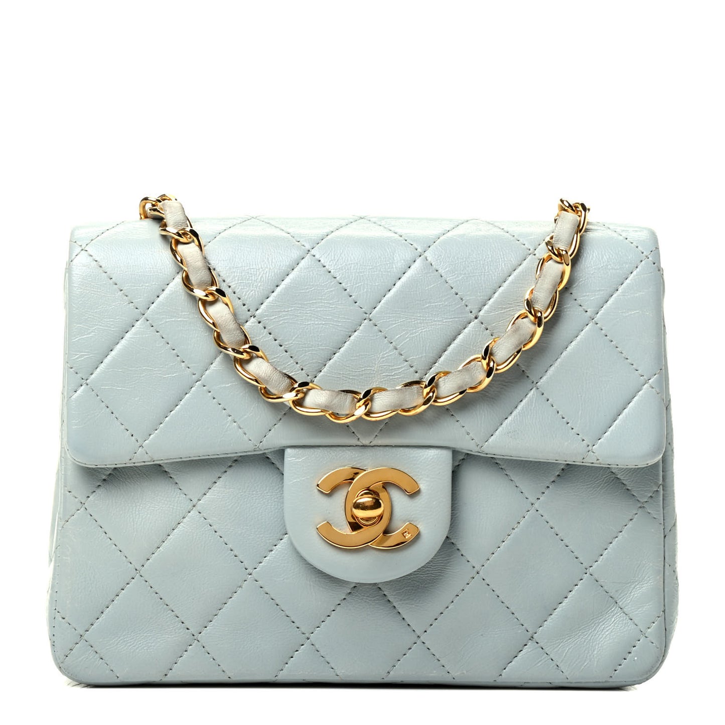 Lambskin Quilted Mini Square Flap Blue
