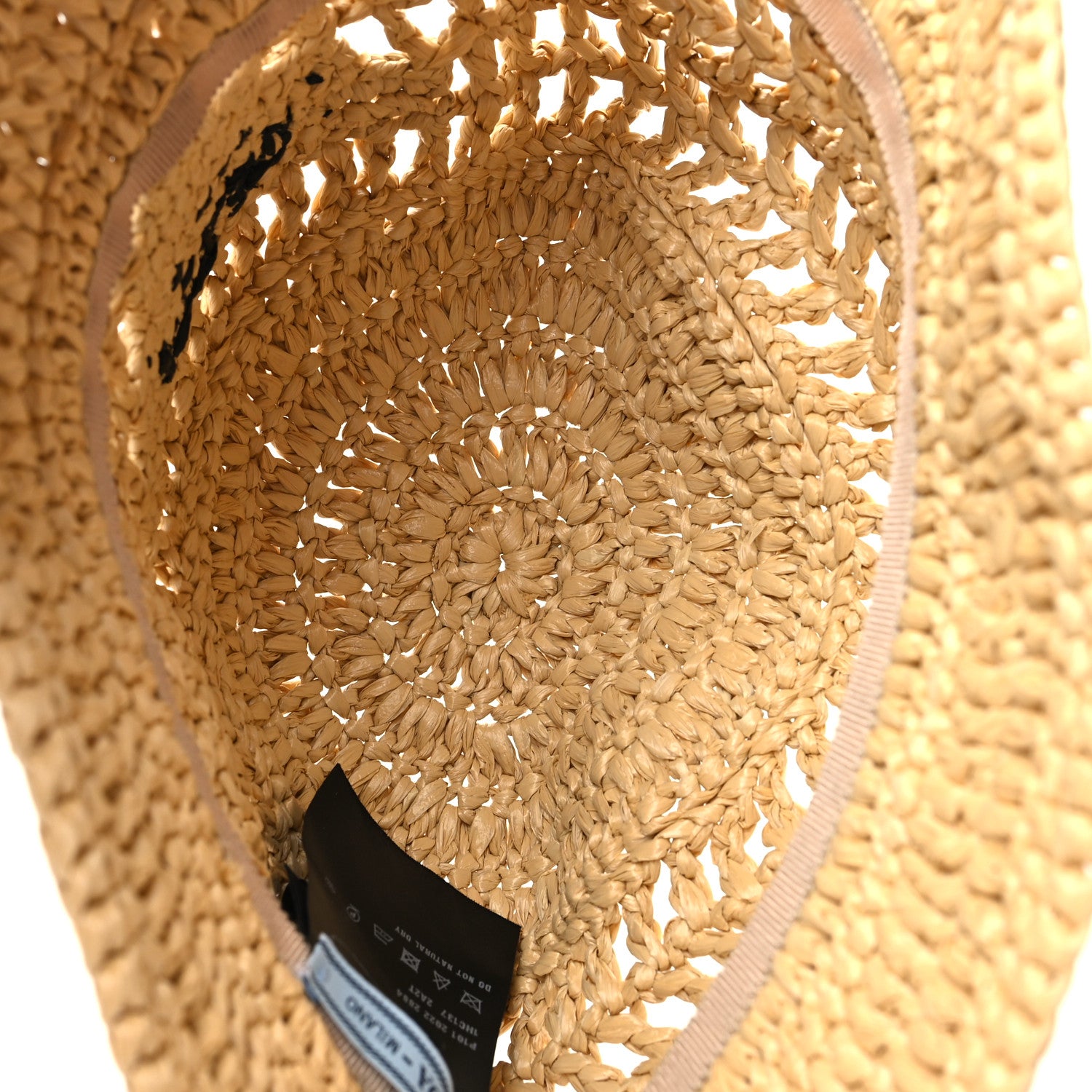 Prada Yarn Raffia Effect Crochet Logo Embroidered Womens Bucket Hat S Naturale 6 of 7