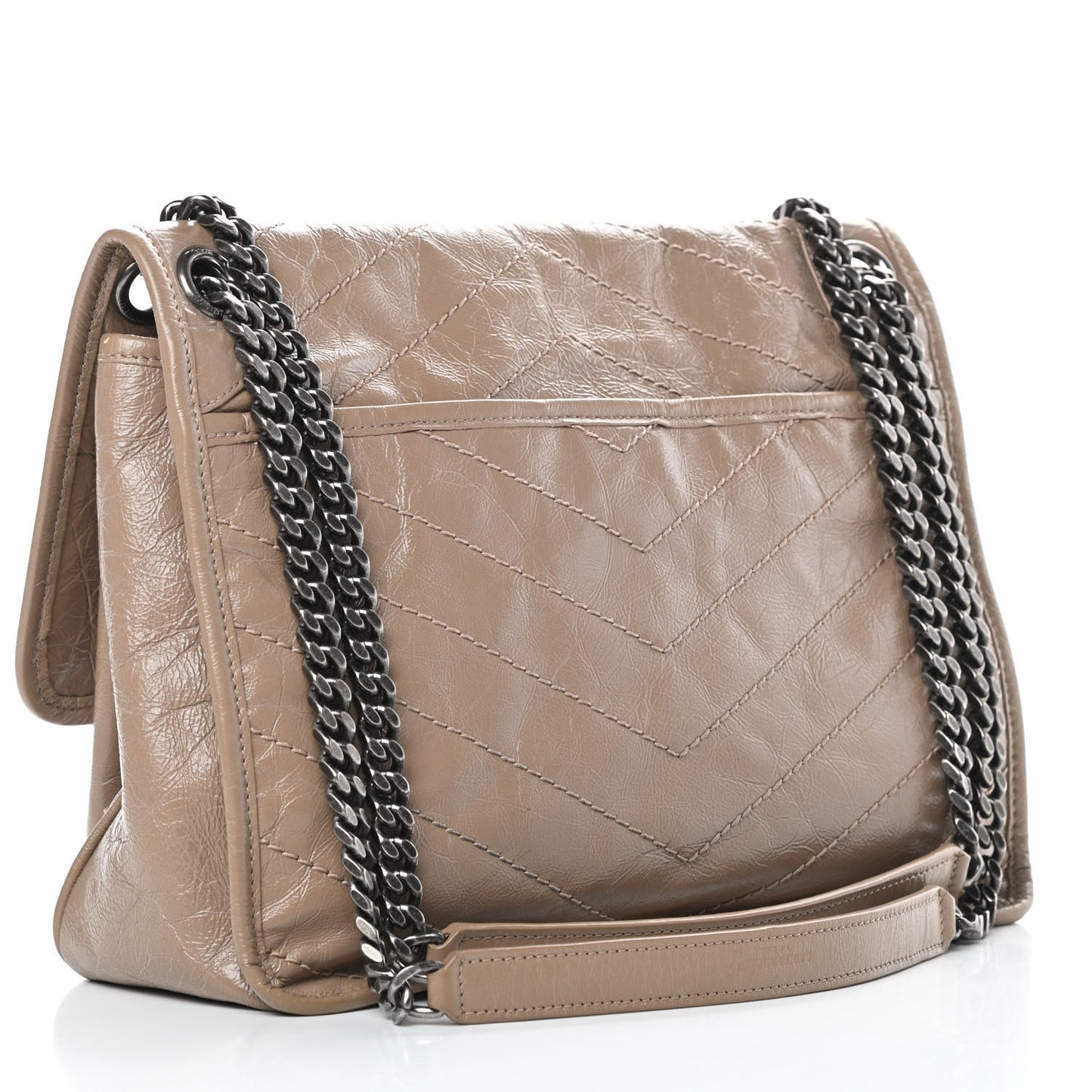 Crinkled Calfskin Matelasse Monogram Medium Niki Chain Satchel Light Taupe