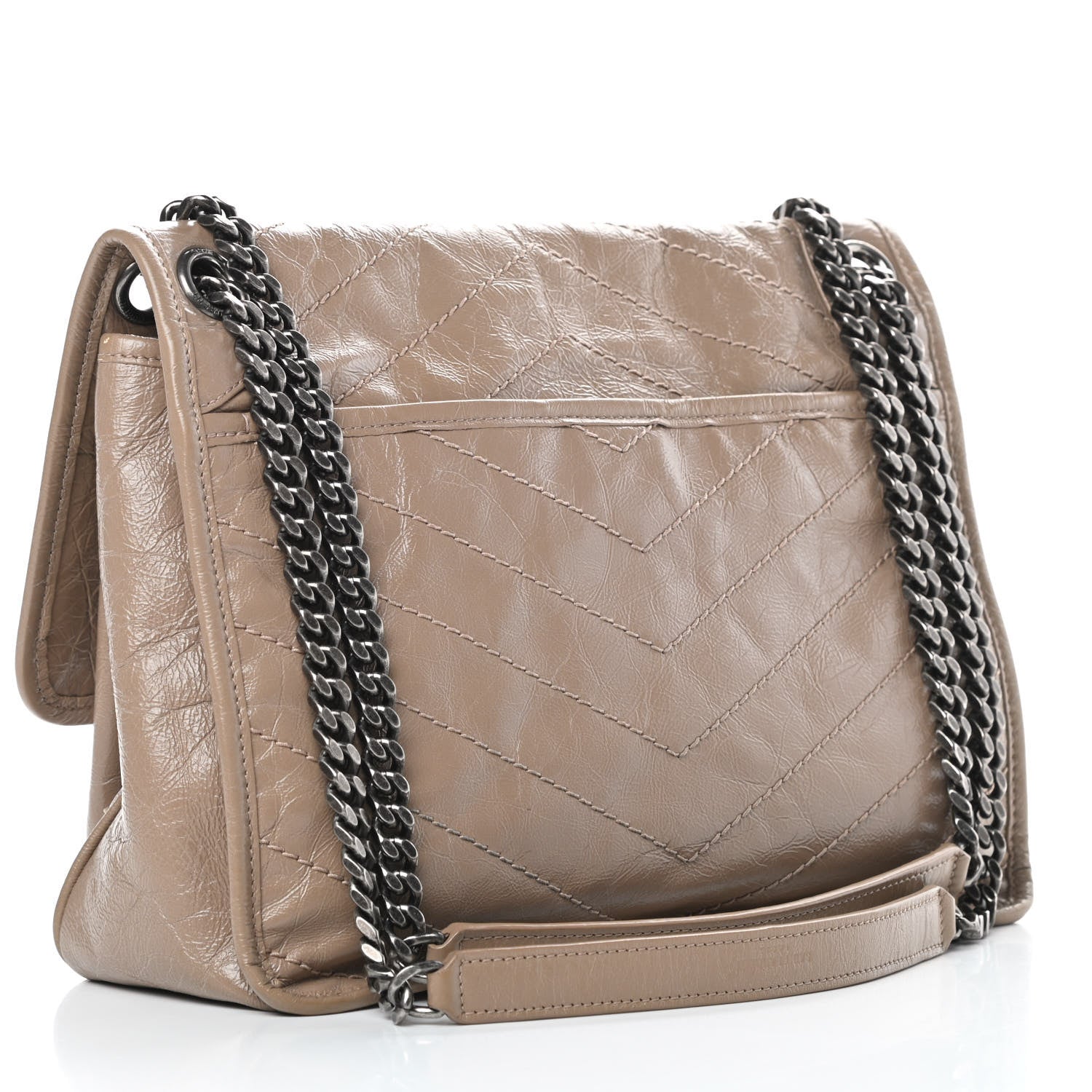 Saint Laurent Crinkled Calfskin Matelasse Monogram Medium Niki Chain Satchel Light Taupe 4 of 12