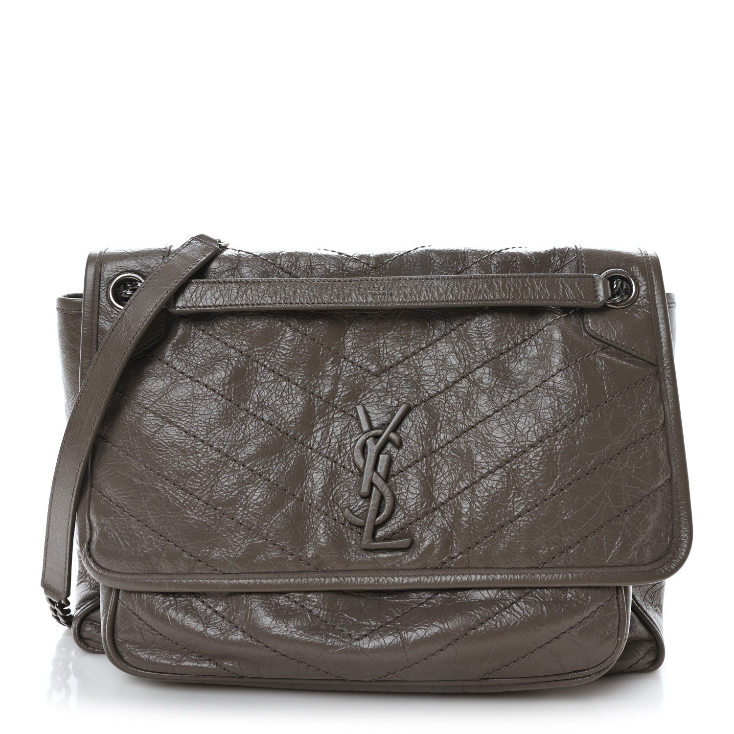 Saint Laurent Crinkled Calfskin Matelasse Monogram Large Niki Chain Satchel Fog 1 of 10