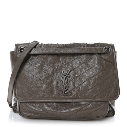 Saint Laurent Crinkled Calfskin Matelasse Monogram Large Niki Chain Satchel Fog 1 of 10