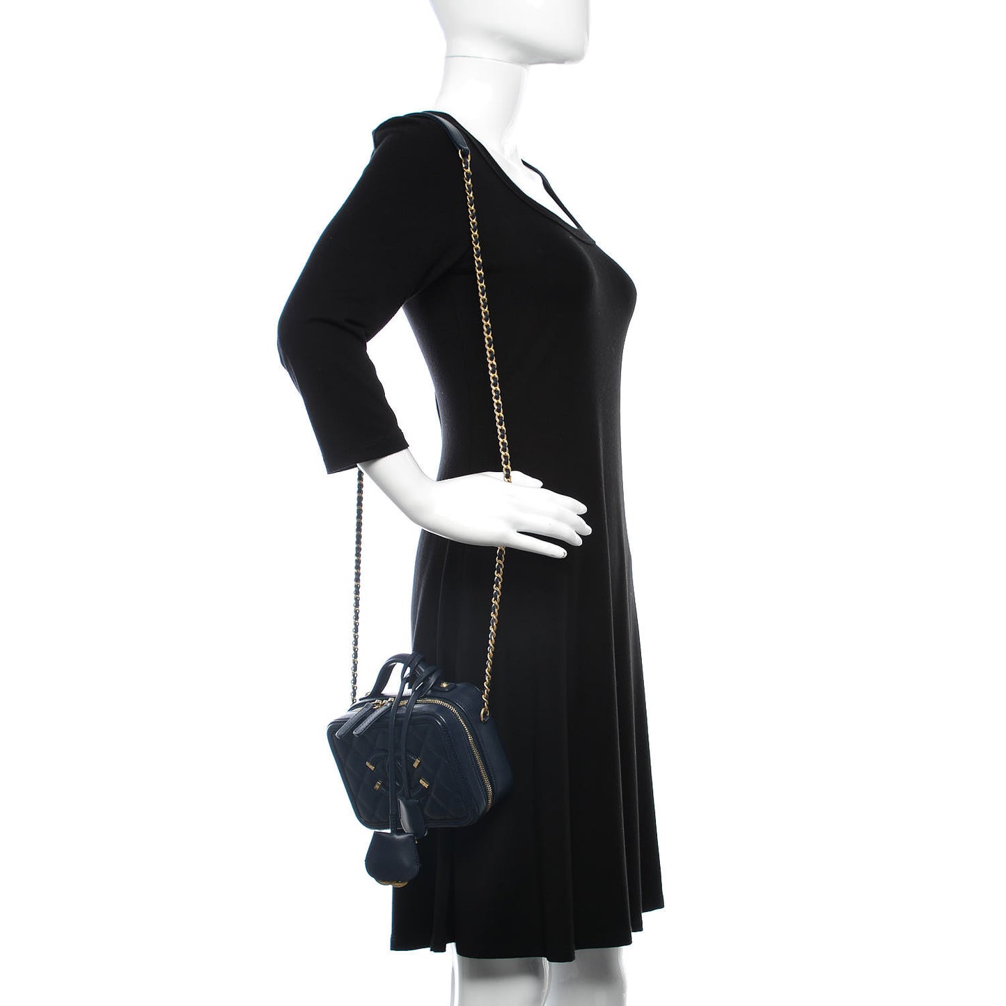 Caviar Quilted Small CC Filigree Vanity Case Navy