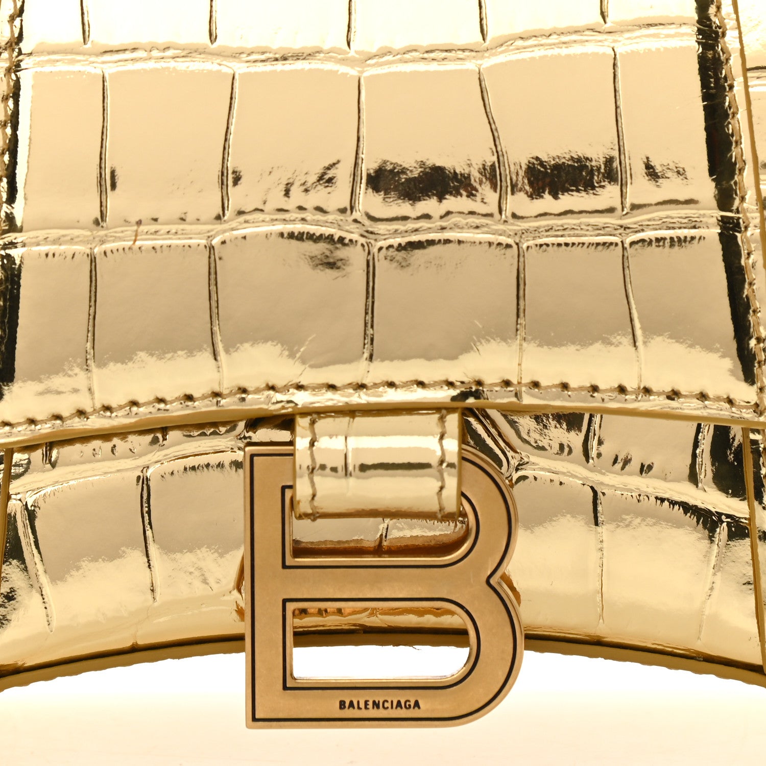 Balenciaga Metallic Calfskin Crocodile Embossed Hourglass Top Handle Bag XS Gold 7 of 10