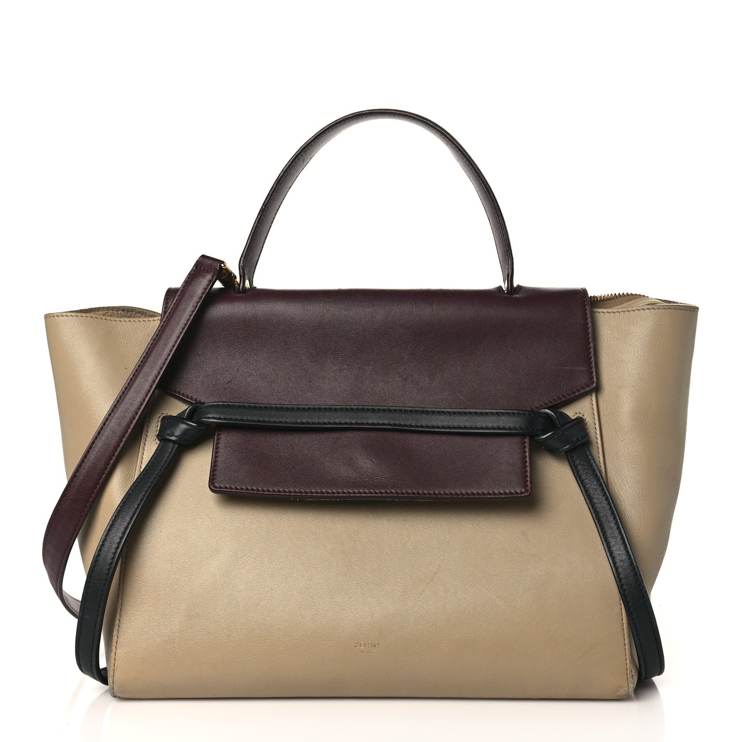 Smooth Calfskin Mini Tri-Color Belt Bag Beige Burgundy