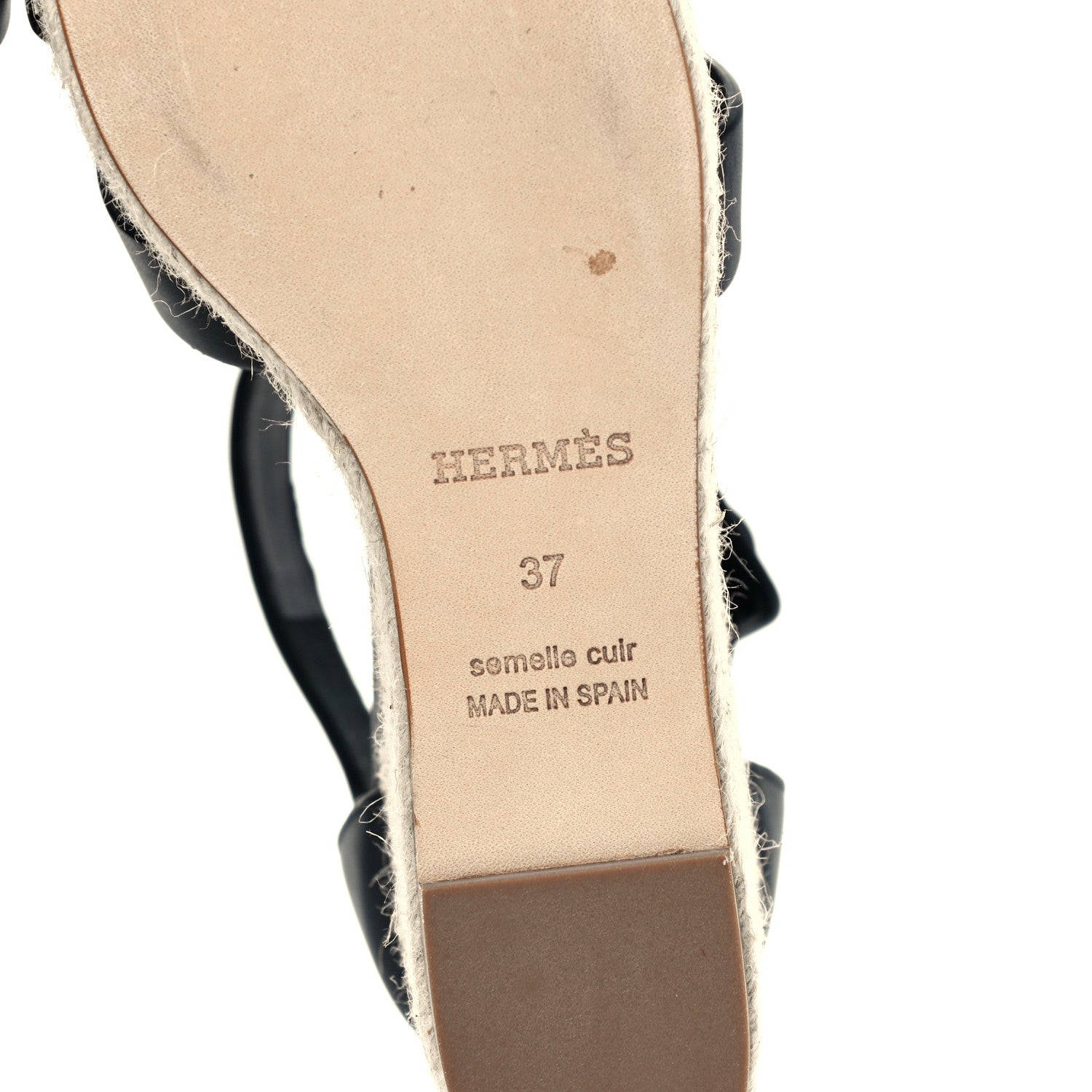Hermes Calfskin Doll 60 Espadrille Wedge Sandals 37 Black 8 of 10