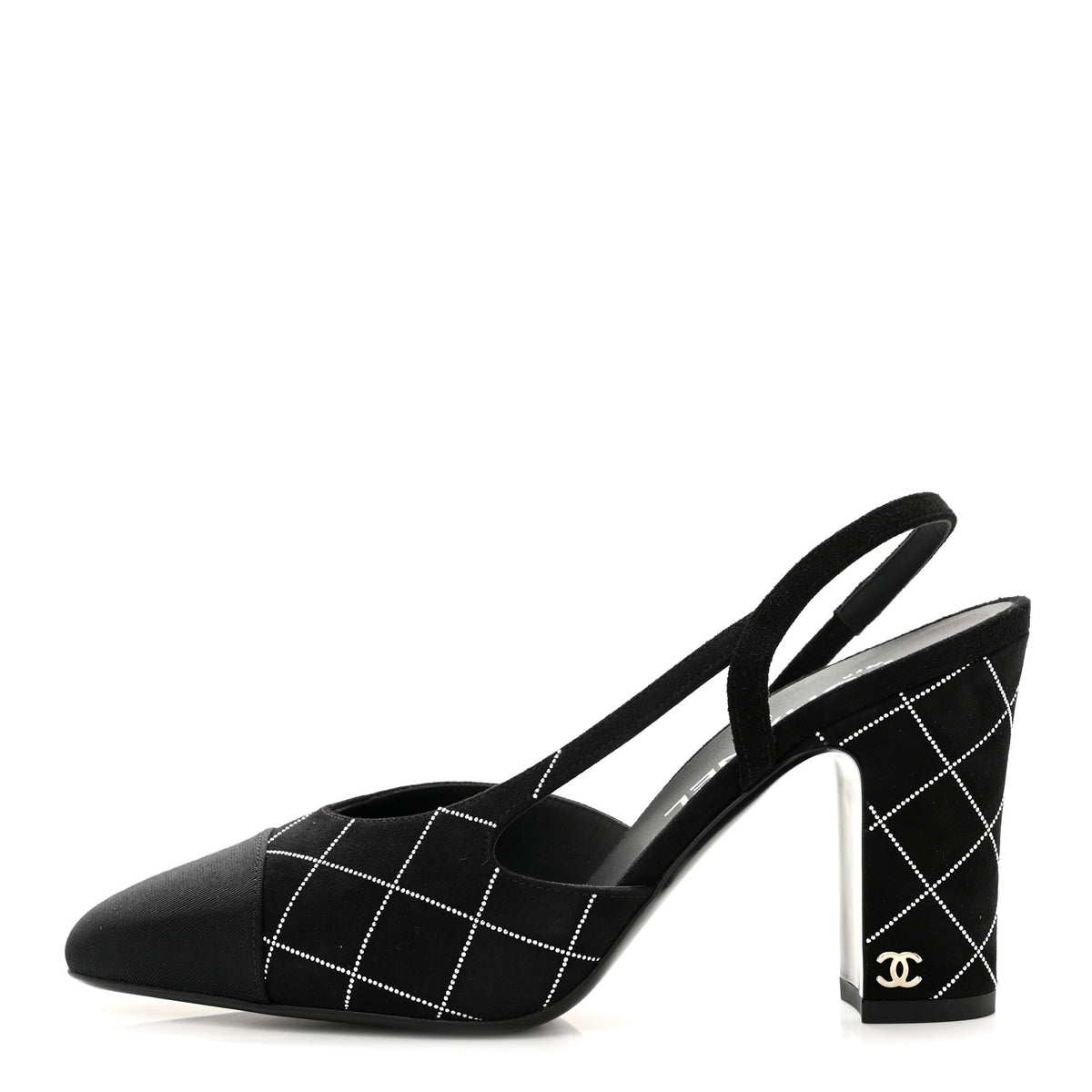 Chanel Suede Kidskin Cap Toe CC Slingback Pumps 37.5 Black Silver 1 of 9