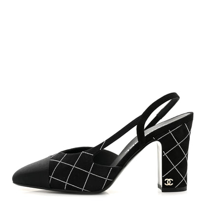 Chanel Suede Kidskin Cap Toe CC Slingback Pumps 37.5 Black Silver 1 of 9
