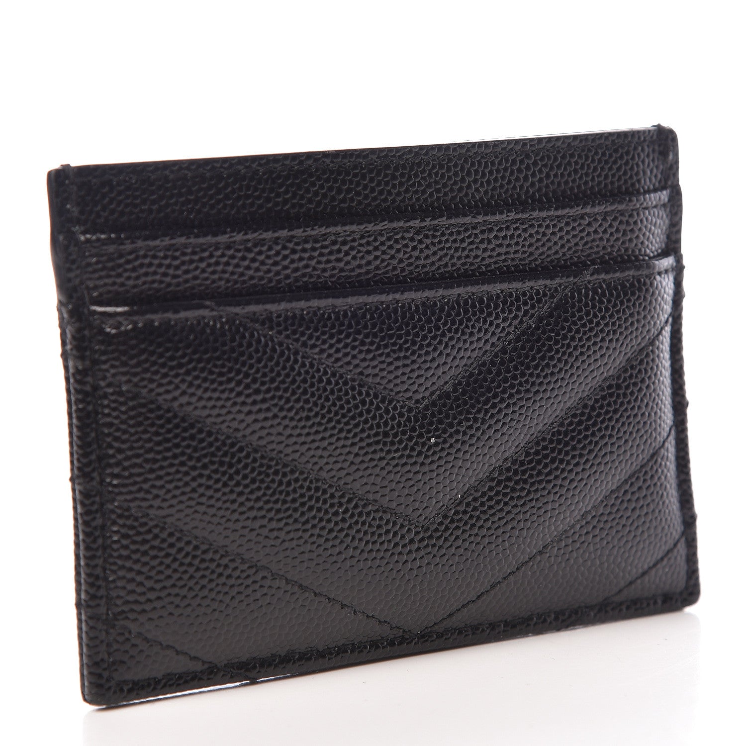 Saint Laurent Grain De Poudre Matelasse Chevron Monogram Credit Card Case Black 3 of 8