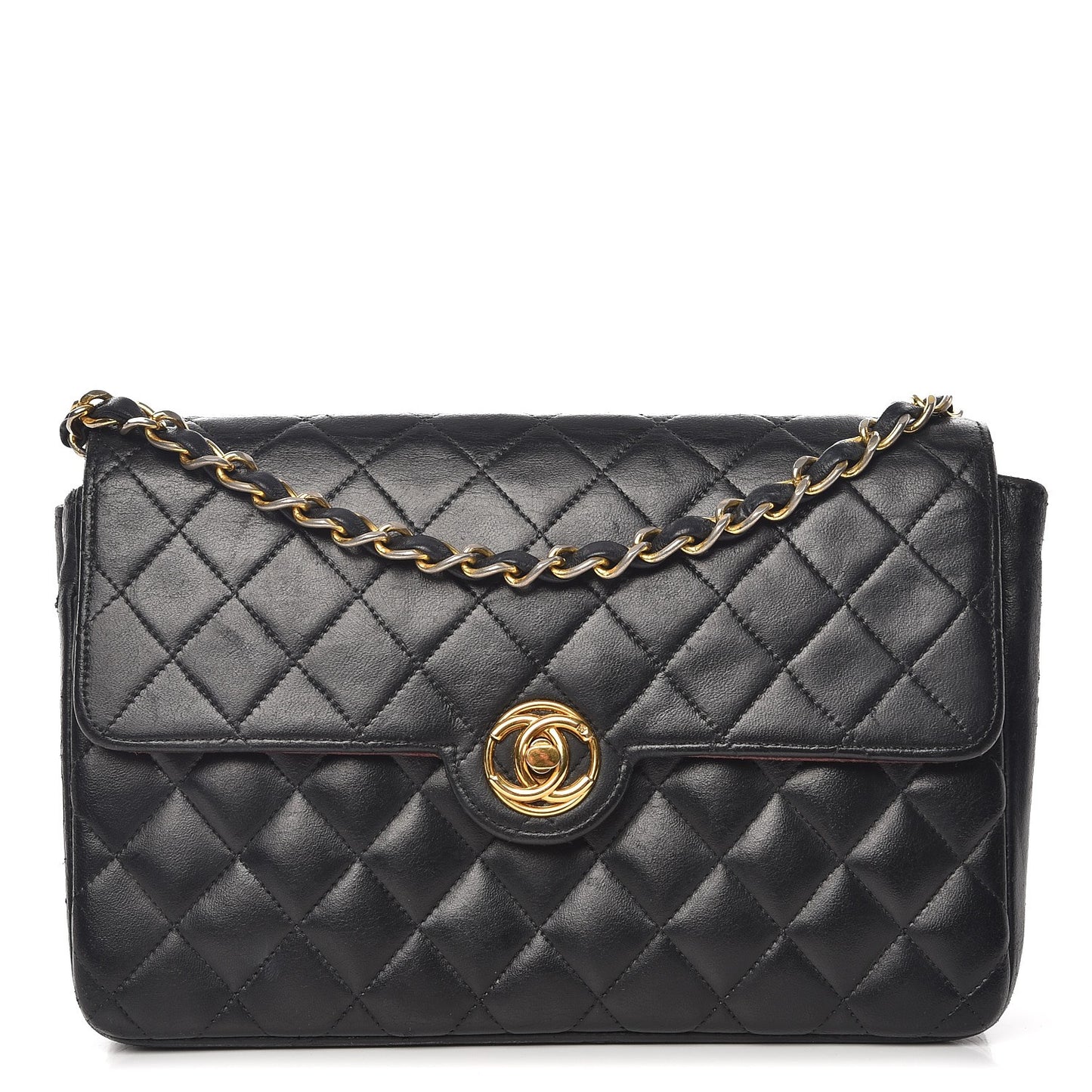 Lambskin Quilted Small Single Flap Black