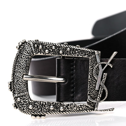 Saint Laurent Calfskin Monogram Cheyenne Belt 75 30 Black 12 of 12