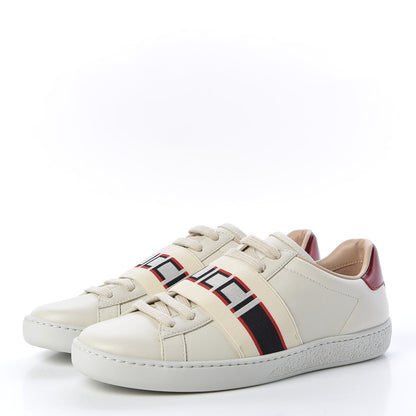 Gucci Calfskin Stripe Womens New Ace Sneakers 35.5 New Mystic White Ecru Red Flame 2 of 10