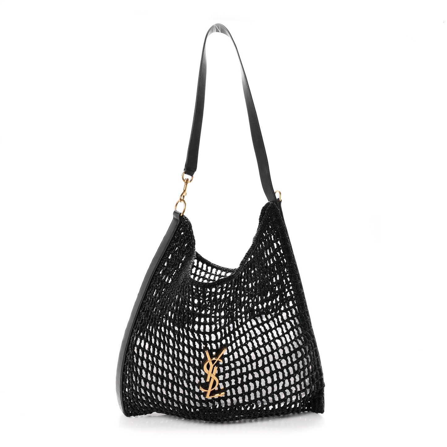 Raffia Calfskin Oxalis Shoulder Bag Black