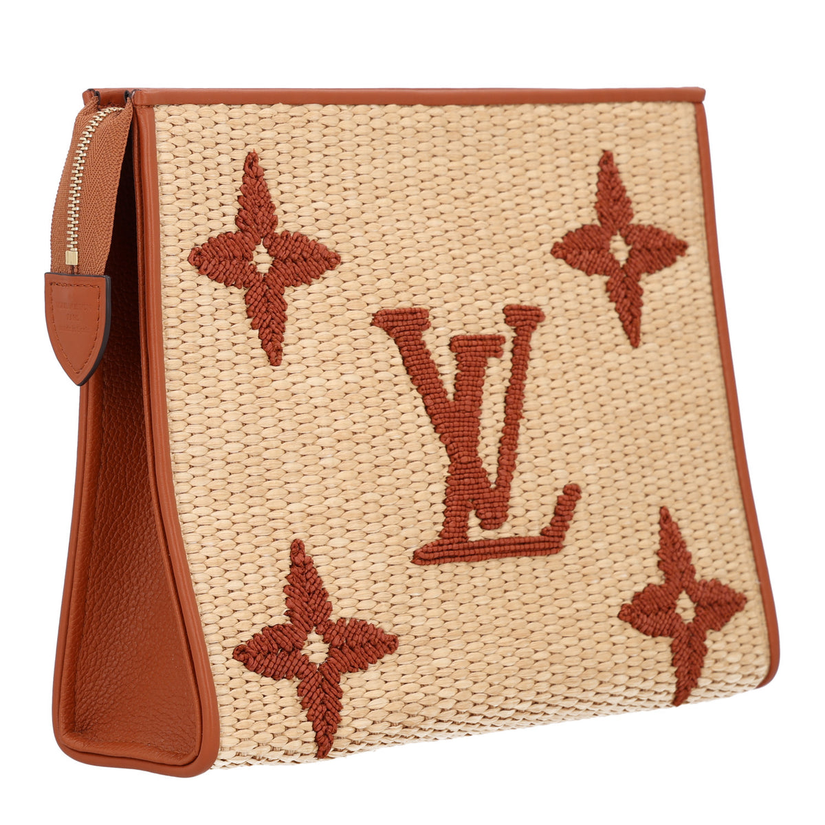 Raffia Monogram Giant Toiletry Pouch 26 Tan