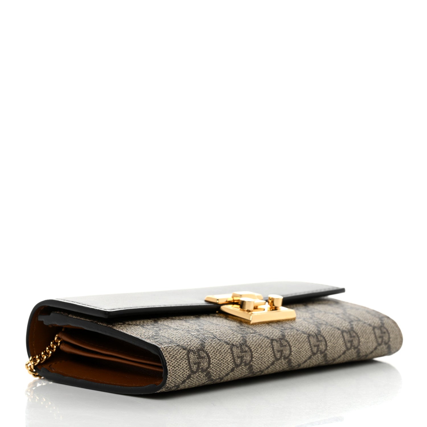 Gucci GG Supreme Monogram Moon Calfskin Padlock Continental Chain Wallet Beige Ebony Black 4 of 8