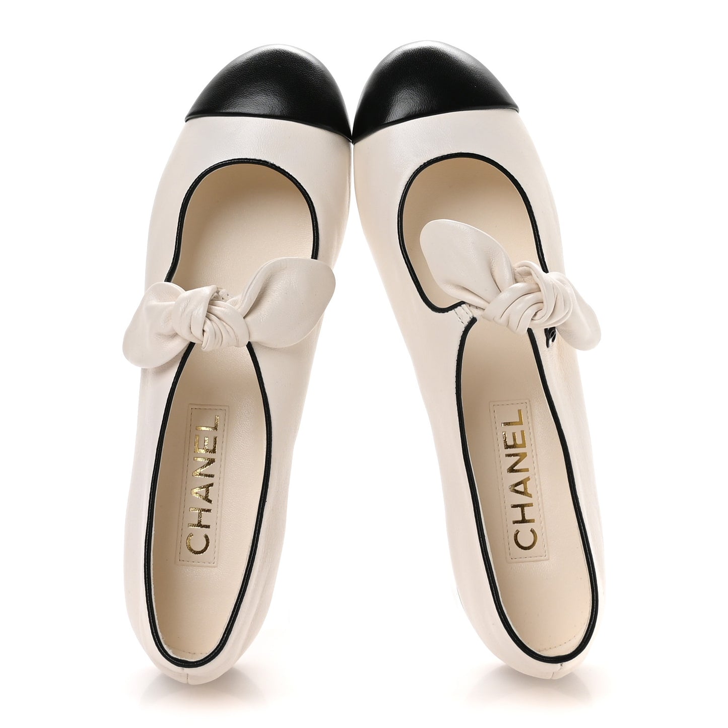 Lambskin Bow Mary Jane Flats 39 White Black