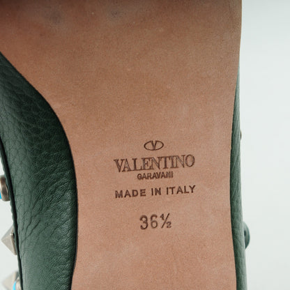 Valentino Garavani Pebbled Calfskin Rockstud Rolling Cage Ballerina Flats 36.5 Dark Green 6 of 7
