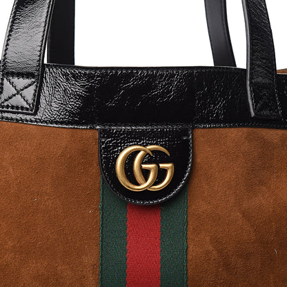 Gucci Suede Patent Web Large Ophidia Vertical Shopping Tote Nocciola Black 11 of 11