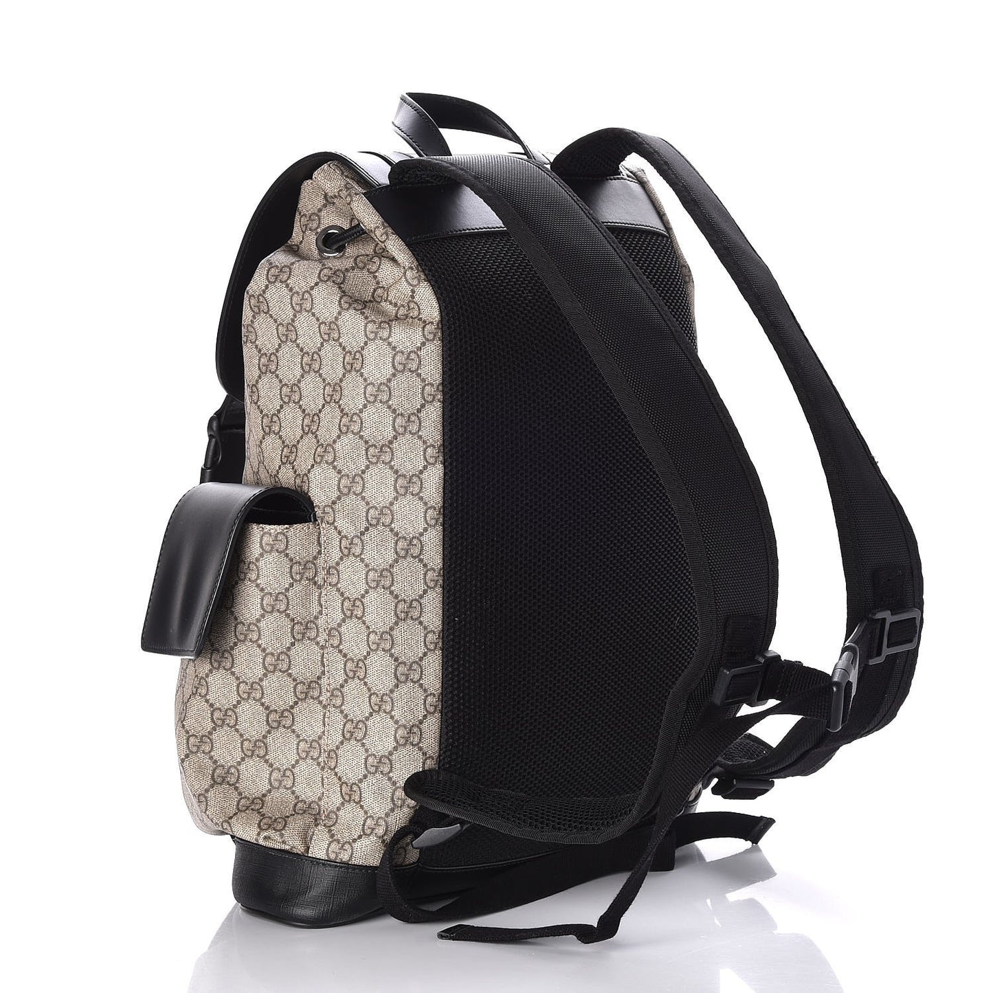 Soft GG Supreme Monogram Double Buckle Backpack Beige Black