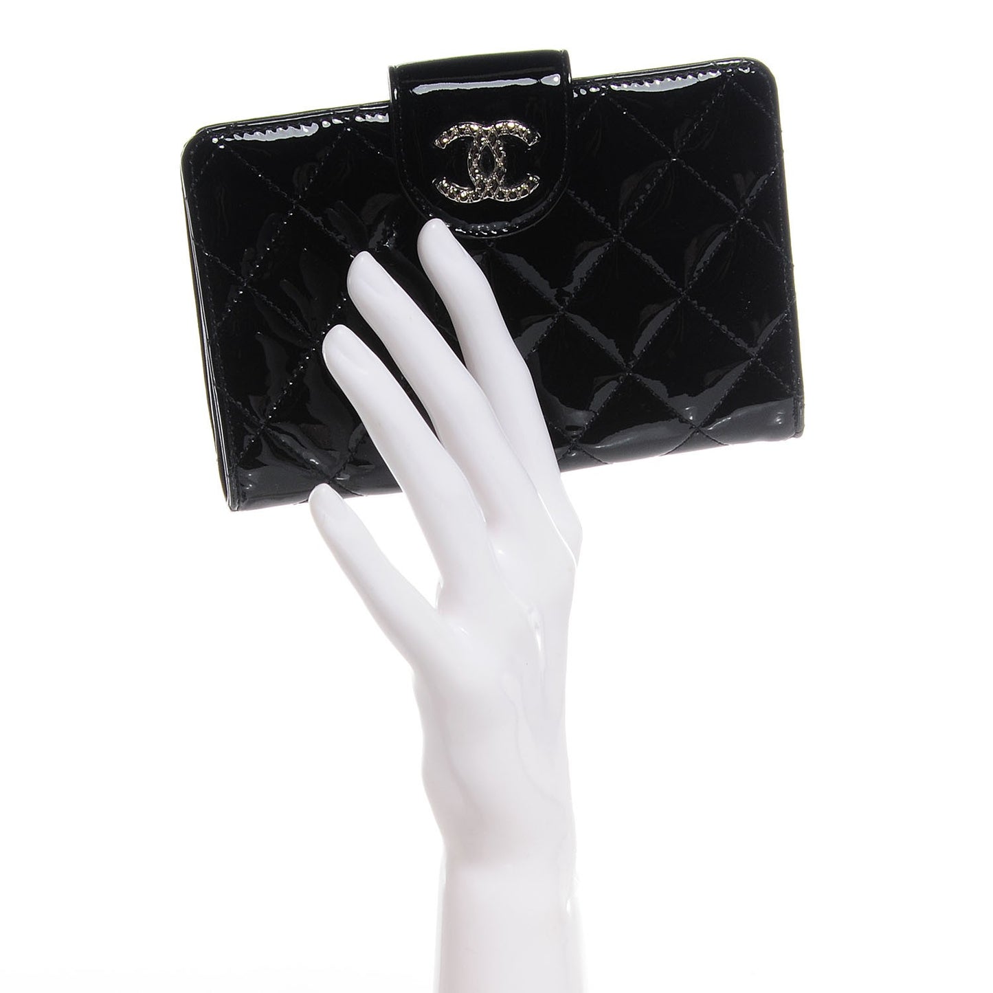Patent Quilted Brilliant Zipped Pocket Wallet Black
