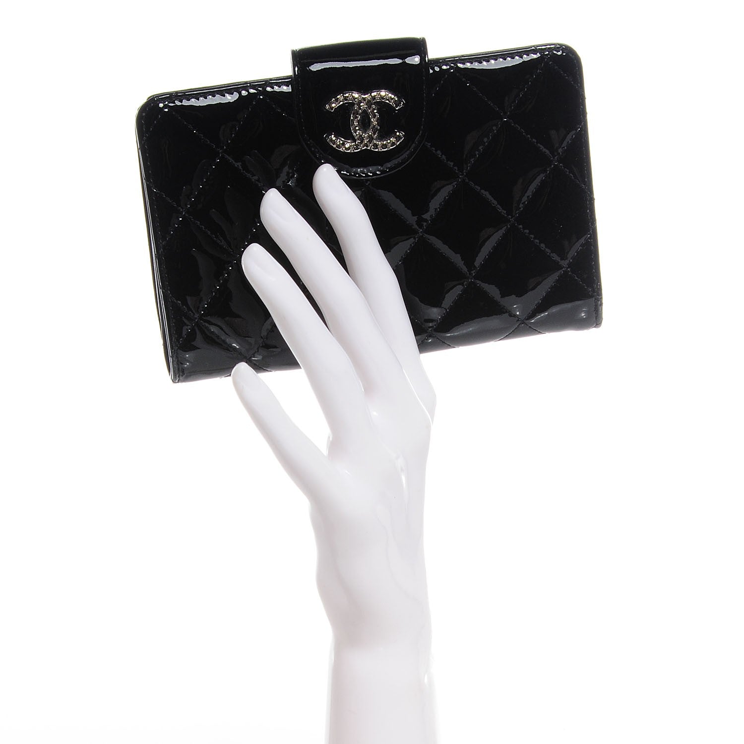 Chanel Patent Quilted Brilliant Zipped Pocket Wallet Black 2 of 7