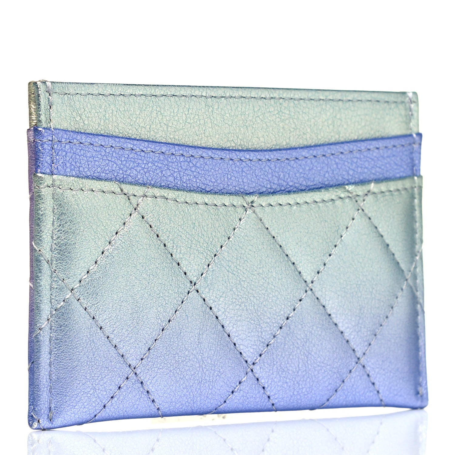 Chanel Gradient Metallic Calfskin Quilted Card Holder Silver Blue Yellow Purple 3 of 9