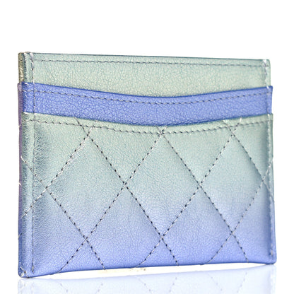 Chanel Gradient Metallic Calfskin Quilted Card Holder Silver Blue Yellow Purple 3 of 9