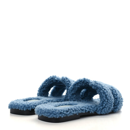 Hermes Woolskin Oran Sandals 37.5 Bleu 7 of 16