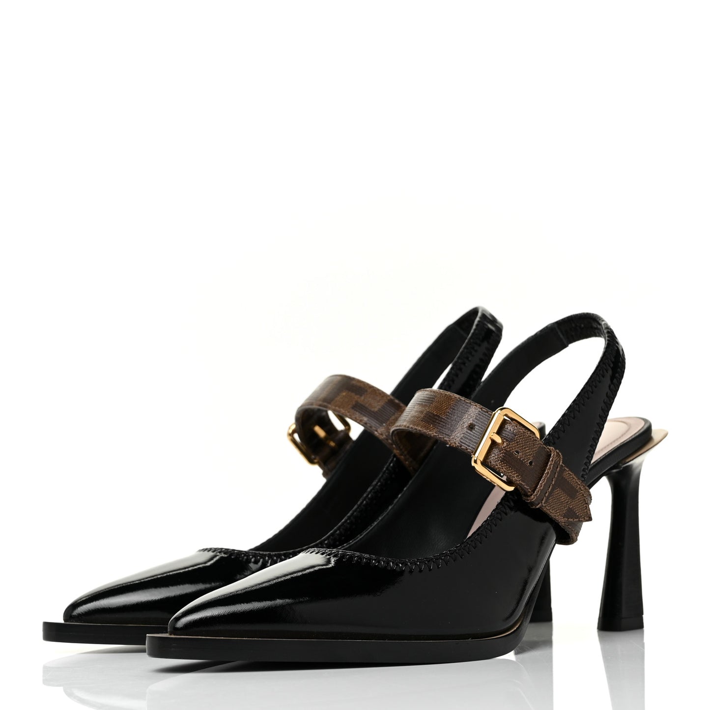 Patent FF Open Toe Platform Slingback Pumps 36 Black