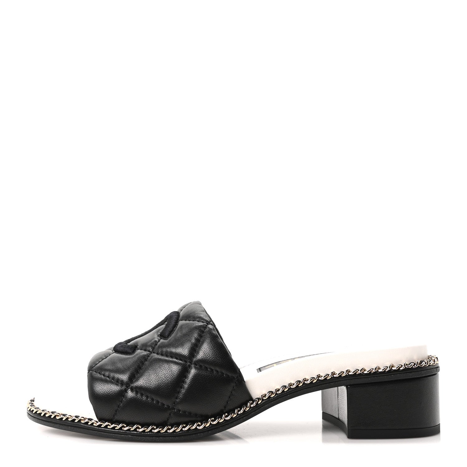 Chanel Lambskin Quilted CC Chain Mules 35 Black White 1 of 8