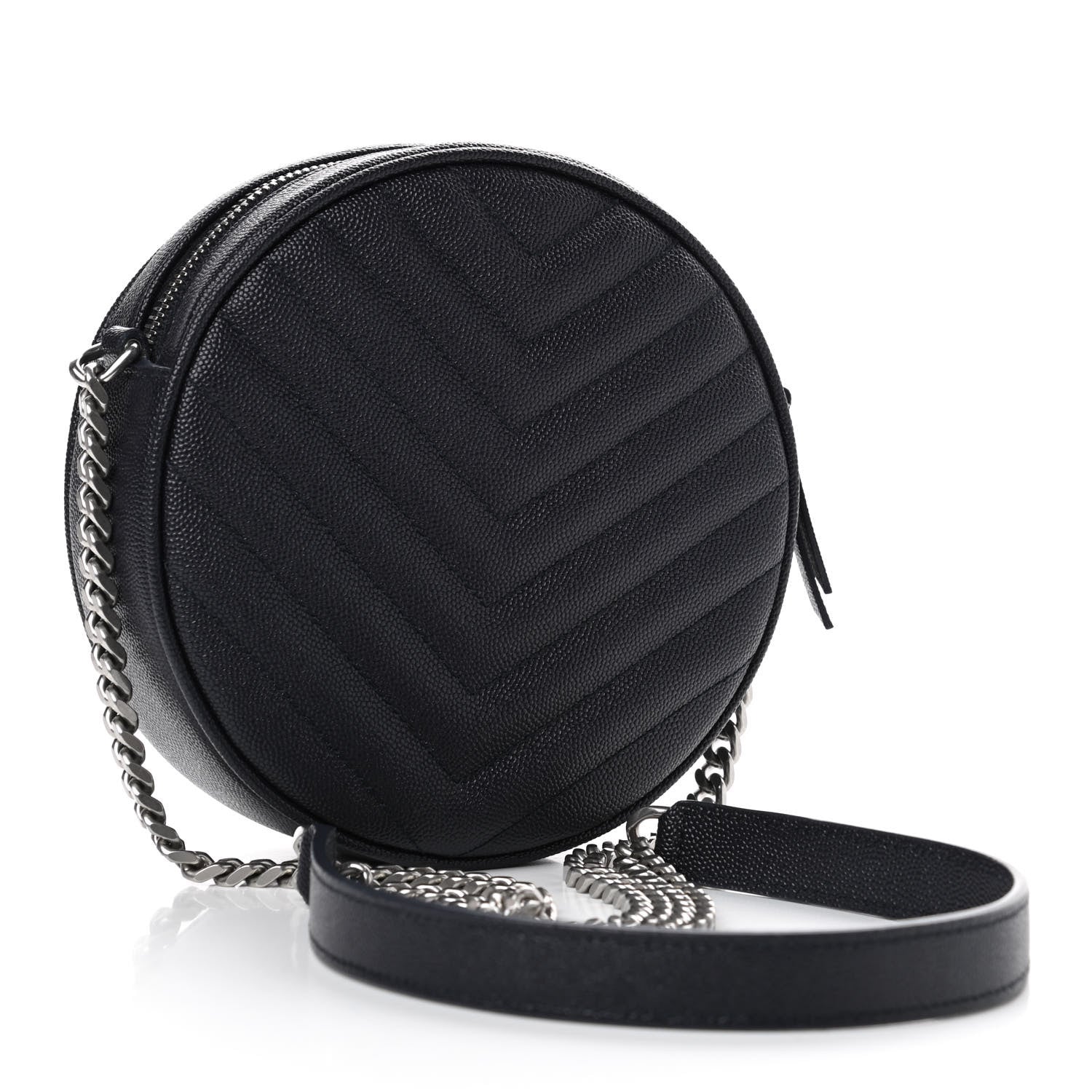 Saint Laurent Grain De Poudre Matelasse Chevron Quilted Round Vinyle Camera Bag Deep Marine 2 of 4